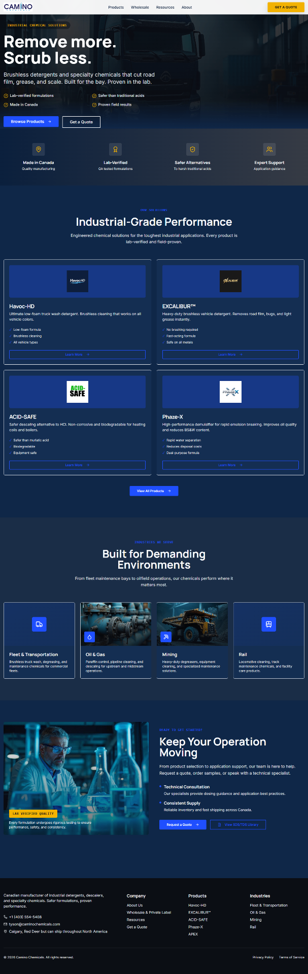 Camino Chemicals website screenshot