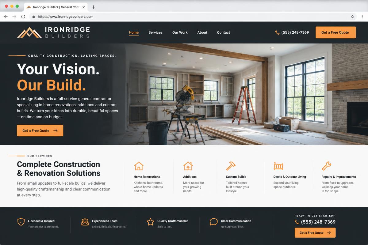 General Contracting website design concept